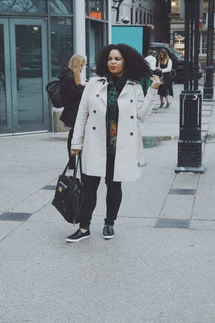 how to silk scarf, how to wear a scarf, how to style a scarf, Zara coat, Zara trench coat, fashion trench coat, Dolce & Gabbana, silk scarf, Target Phillip Lim, Joe Fresh, sneaker flats, sneakers, fashion sneakers, platform sneakers, fashion sneaker, denim, curly hair, natural hair